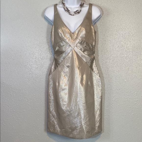 Karen Millen Silver Pleated Sheath Cocktail Dress - Picture 1 of 7